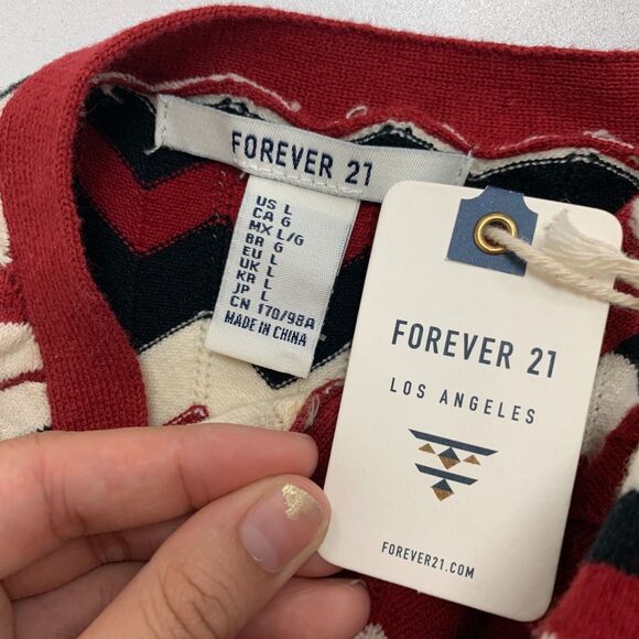 Forever 21 Sweater Bodycon Dress Women L Large Red White Chevron Sleeveless Knit - Picture 13 of 16